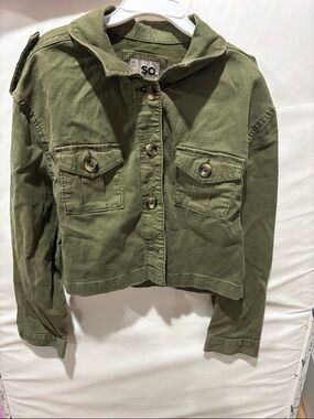 SO Olive Utility Button-Front Crop Jacket for Girl’s